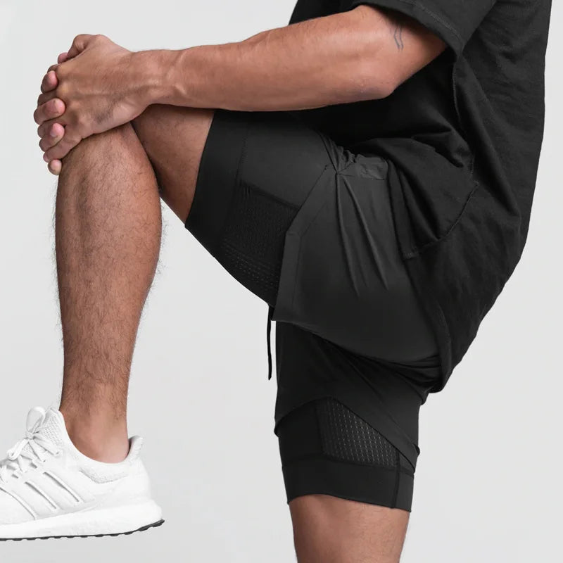 Shorts Masculinos 2 em 1 - Esportivos, Respiráveis e de Secagem Rápida