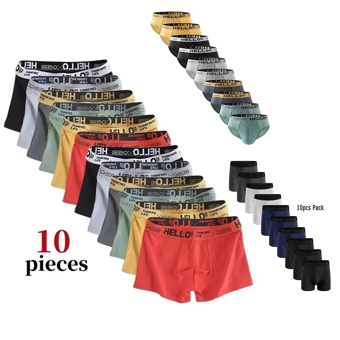 10 Peças Cueca Boxer Masculina – Moda, Conforto e Alta Elasticidade | Tecido Macio e Respirável
