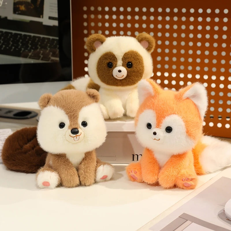 Animais Sentados Fofos – Pelúcias de Panda Vermelho, Raposa, Bicho-Preguiça, Gato, Capivara e Porquinho | Brinquedo de Pelúcia Macio para Crianças