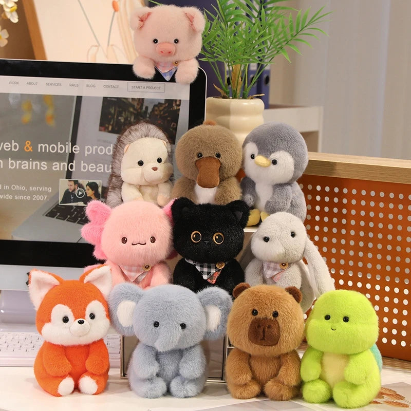 Animais Sentados Fofos – Pelúcias de Panda Vermelho, Raposa, Bicho-Preguiça, Gato, Capivara e Porquinho | Brinquedo de Pelúcia Macio para Crianças