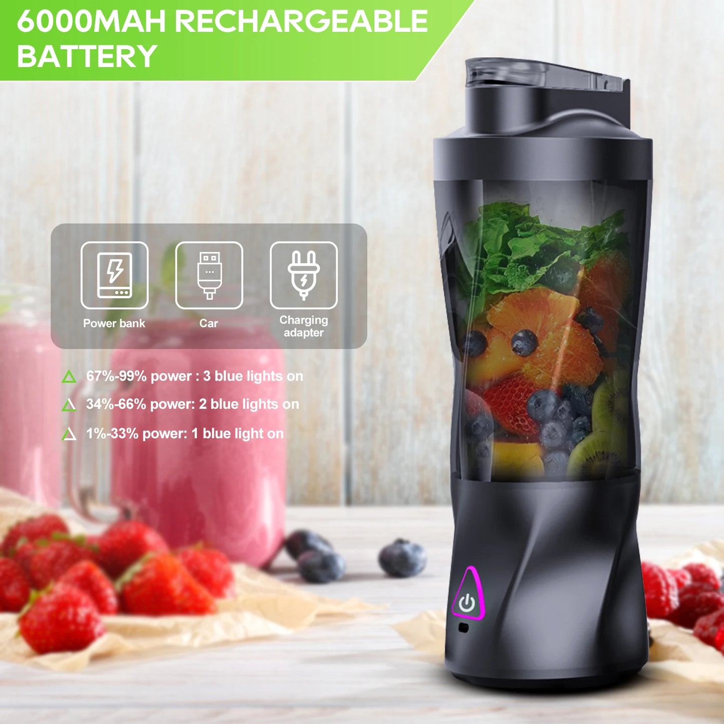 Liquidificador Elétrico Portátil 700ML - Espremedor de Frutas Frescas Multifuncional USB Recarregável para Shakes e Smoothies - Copo de Mistura para Uso Externo