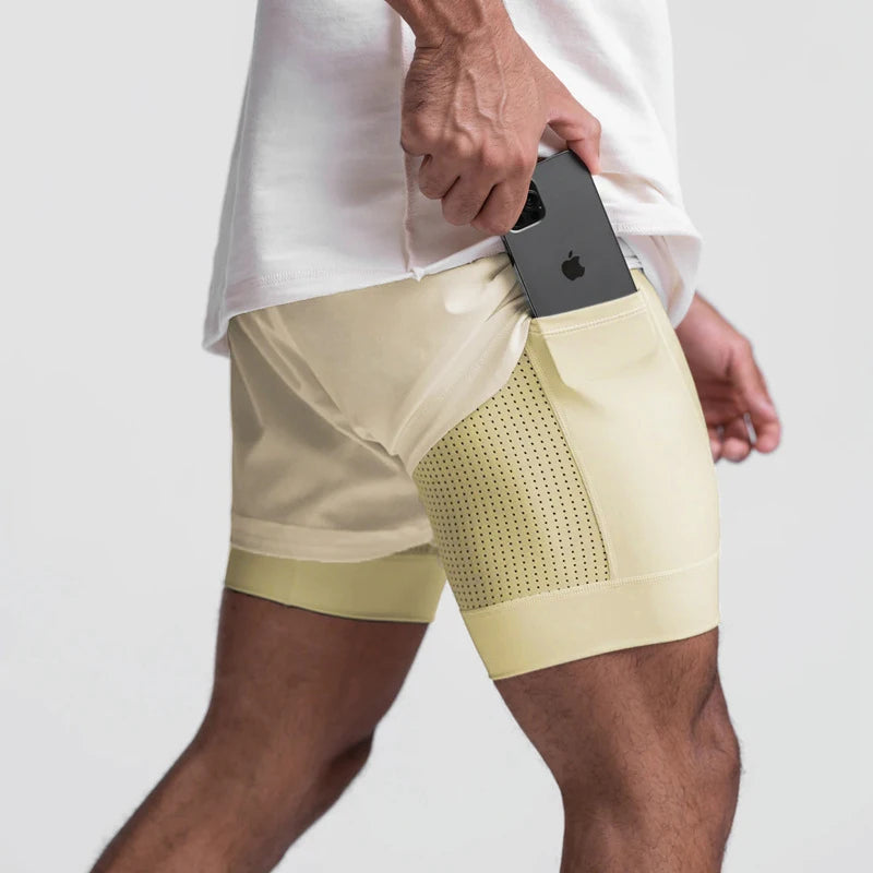 Shorts Masculinos 2 em 1 - Esportivos, Respiráveis e de Secagem Rápida