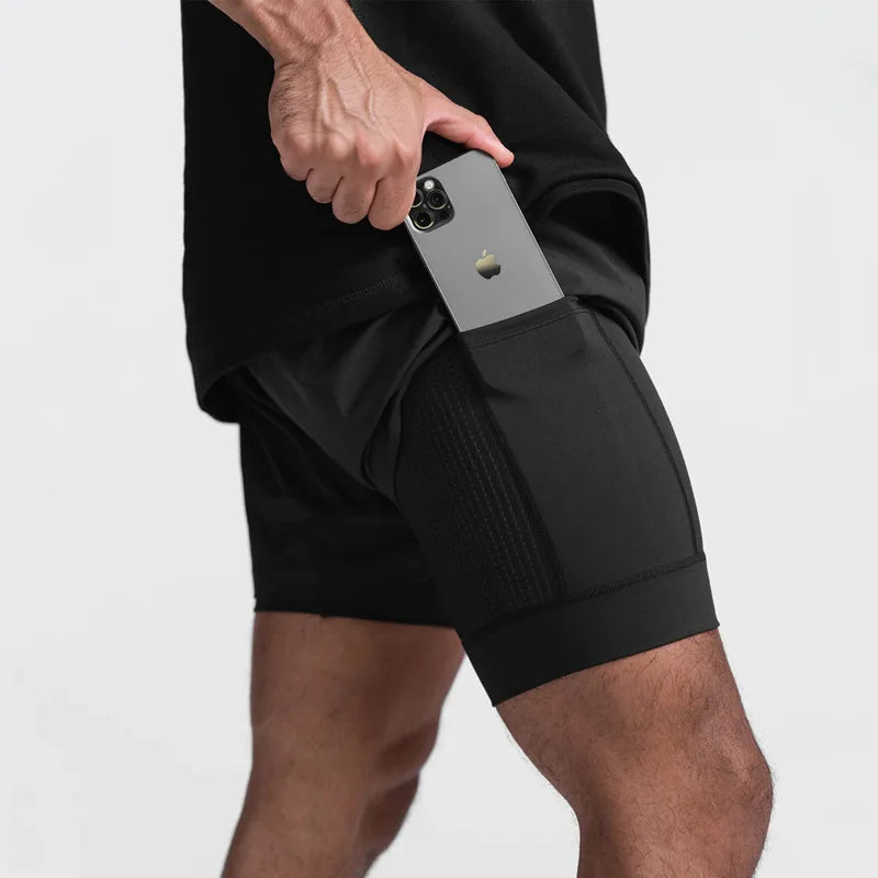 Shorts Masculinos 2 em 1 - Esportivos, Respiráveis e de Secagem Rápida