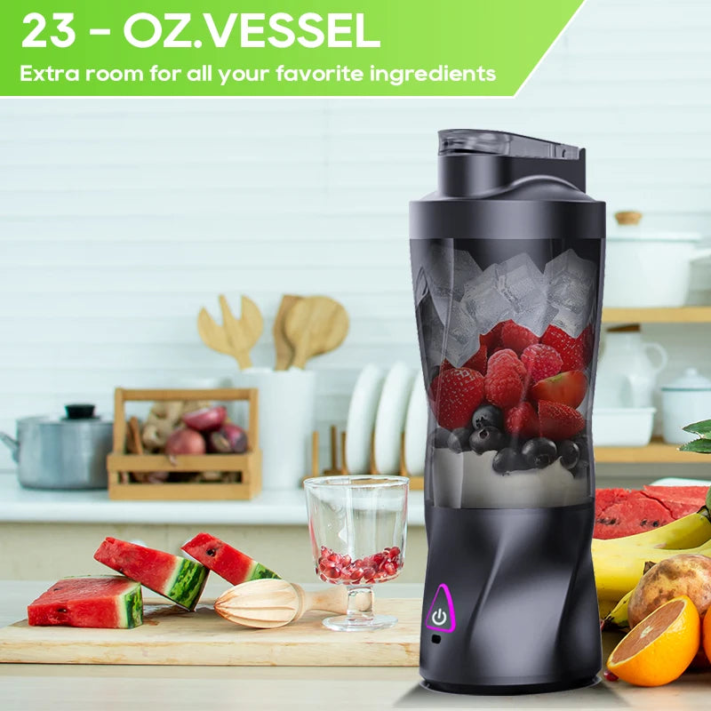 Liquidificador Elétrico Portátil 700ML - Espremedor de Frutas Frescas Multifuncional USB Recarregável para Shakes e Smoothies - Copo de Mistura para Uso Externo