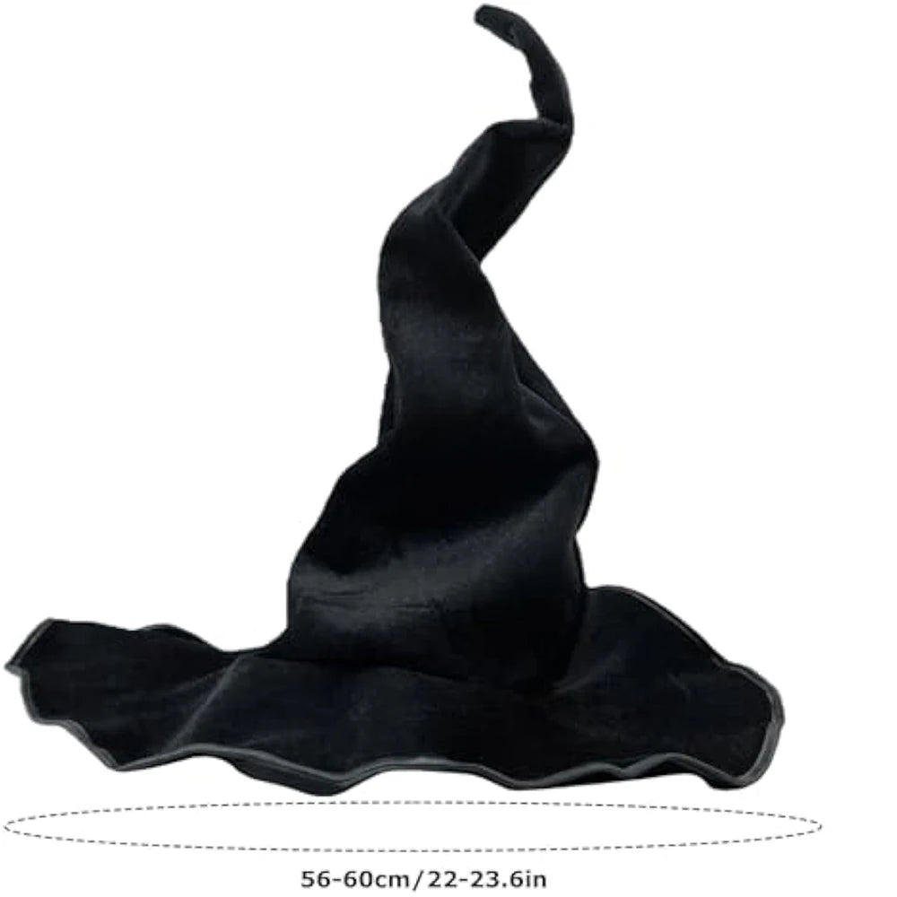 Chapéu de bruxa para o Halloween, chapéu torcido de veludo preto, chapéu de bruxa mágica, adereços para festa cosplay, decoração de festival.