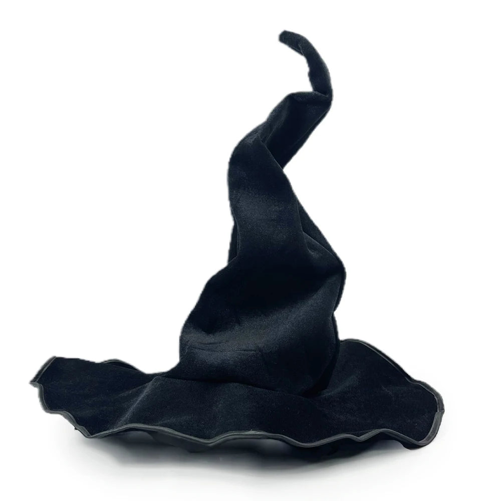 Chapéu de bruxa para o Halloween, chapéu torcido de veludo preto, chapéu de bruxa mágica, adereços para festa cosplay, decoração de festival.