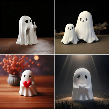 Estátua de Fantasminha Fofo Mostrando o Dedo do Meio - Pequena Decoração de Halloween para Casa, Enfeite de Mesa ou Centro de Mesa Divertido