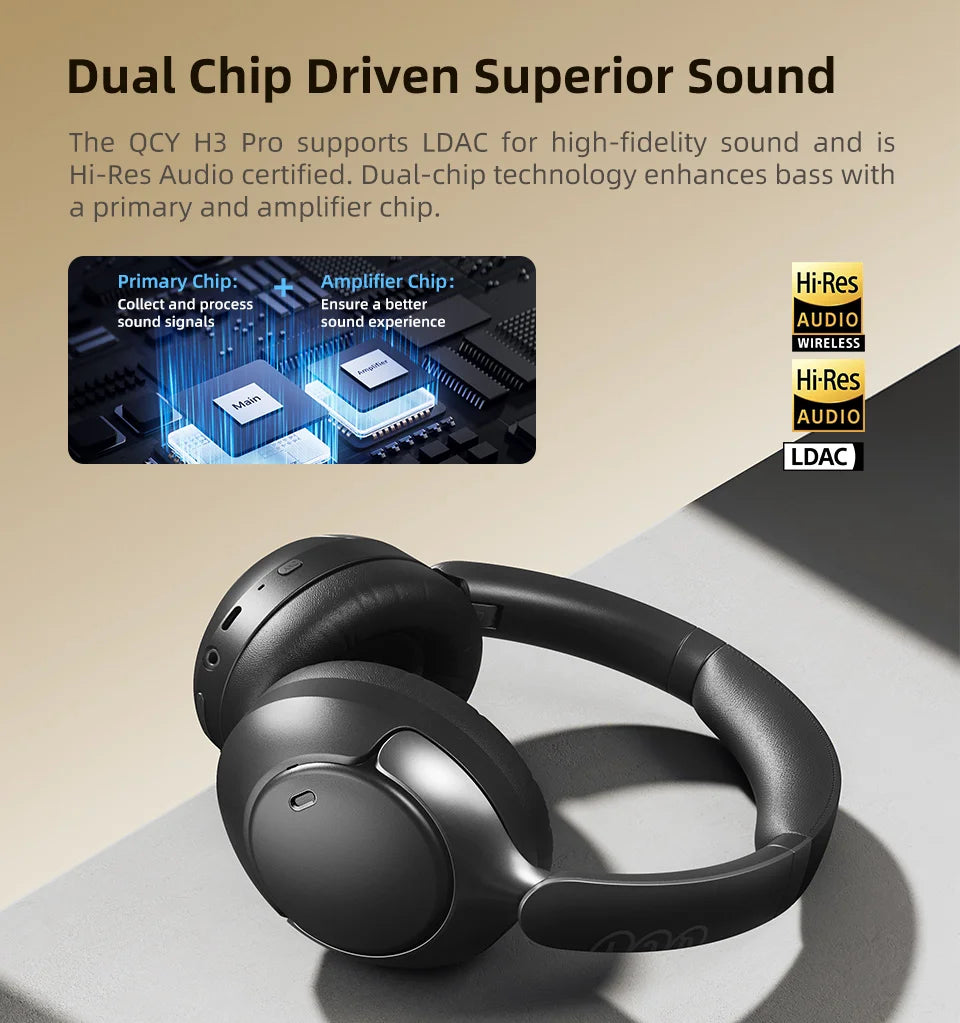 Fone de ouvido sem fio QCY H3 Pro ANC - Bluetooth 5.4