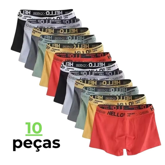 10 Peças Cueca Boxer Masculina – Moda, Conforto e Alta Elasticidade | Tecido Macio e Respirável